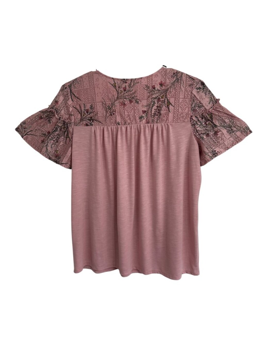 St. Johns Bay Womens Pink Lace Floral Yoke Flutter Sleeve Tunic XL Cottagecore - Picture 3 of 8